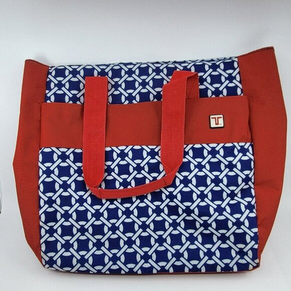 Travelon Red & Blue Geometric Travel Tote Bag With Zipper Closure & Inner Pocket - Picture 3 of 12